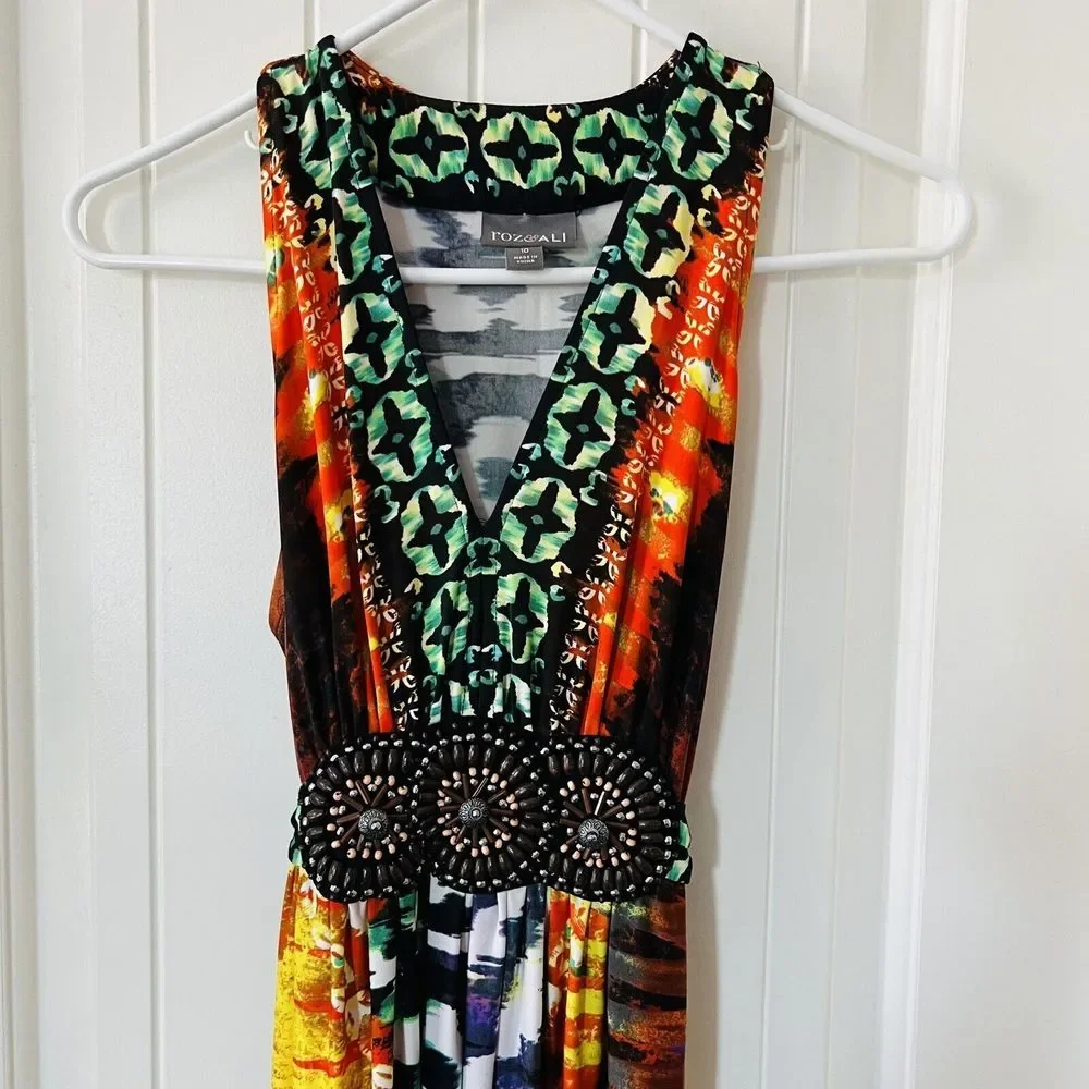 Roz & Ali Sleeveless Embellished Beaded Maxi Dress Plus Size 10 Multicolor - Picture 3 of 15